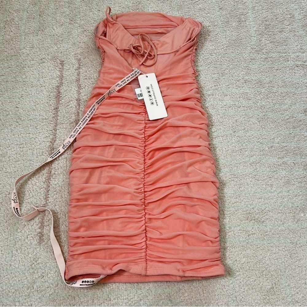 NWT Oh Polly Mesh Mini‎ Dress Size US6 Clubbing Strappy Back Peach Love Island - Picture 3 of 13
